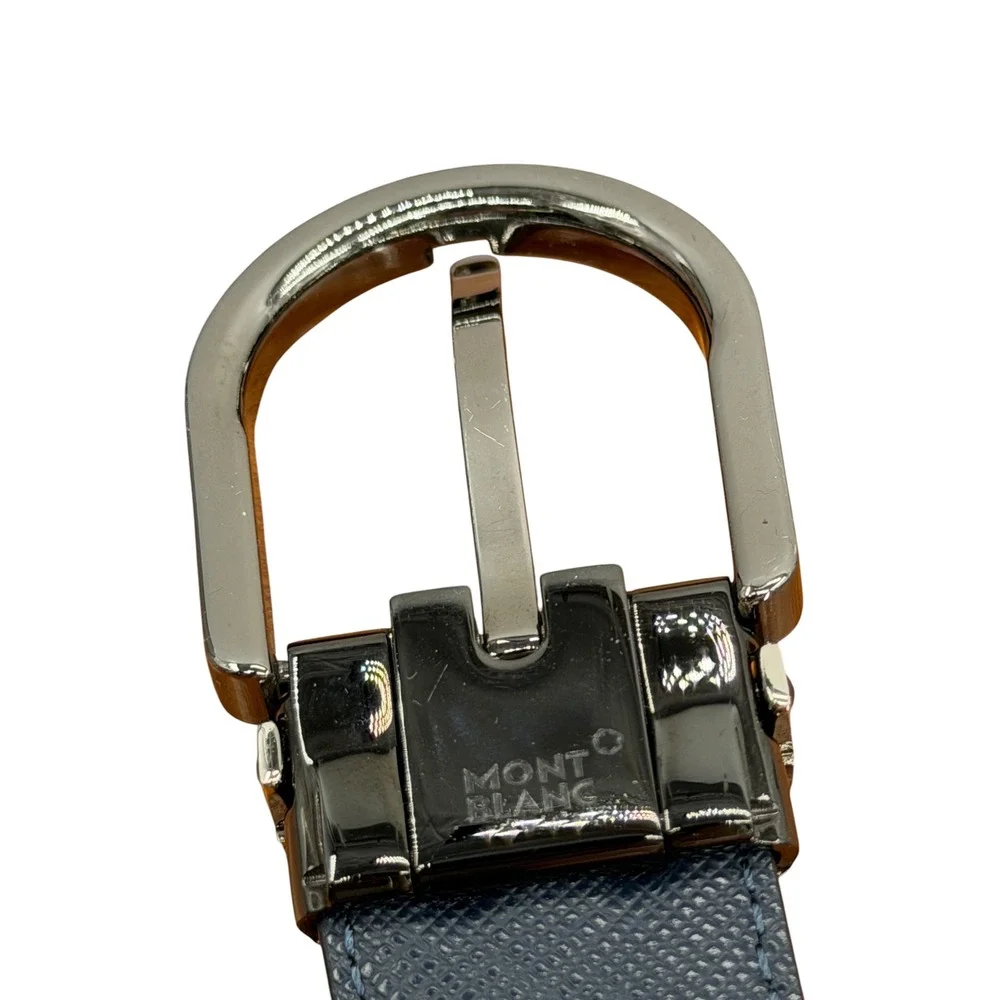 Montblanc Horseshoe Buckle Belt Mens SZ 28 Black Blue Reversible Leather Classic